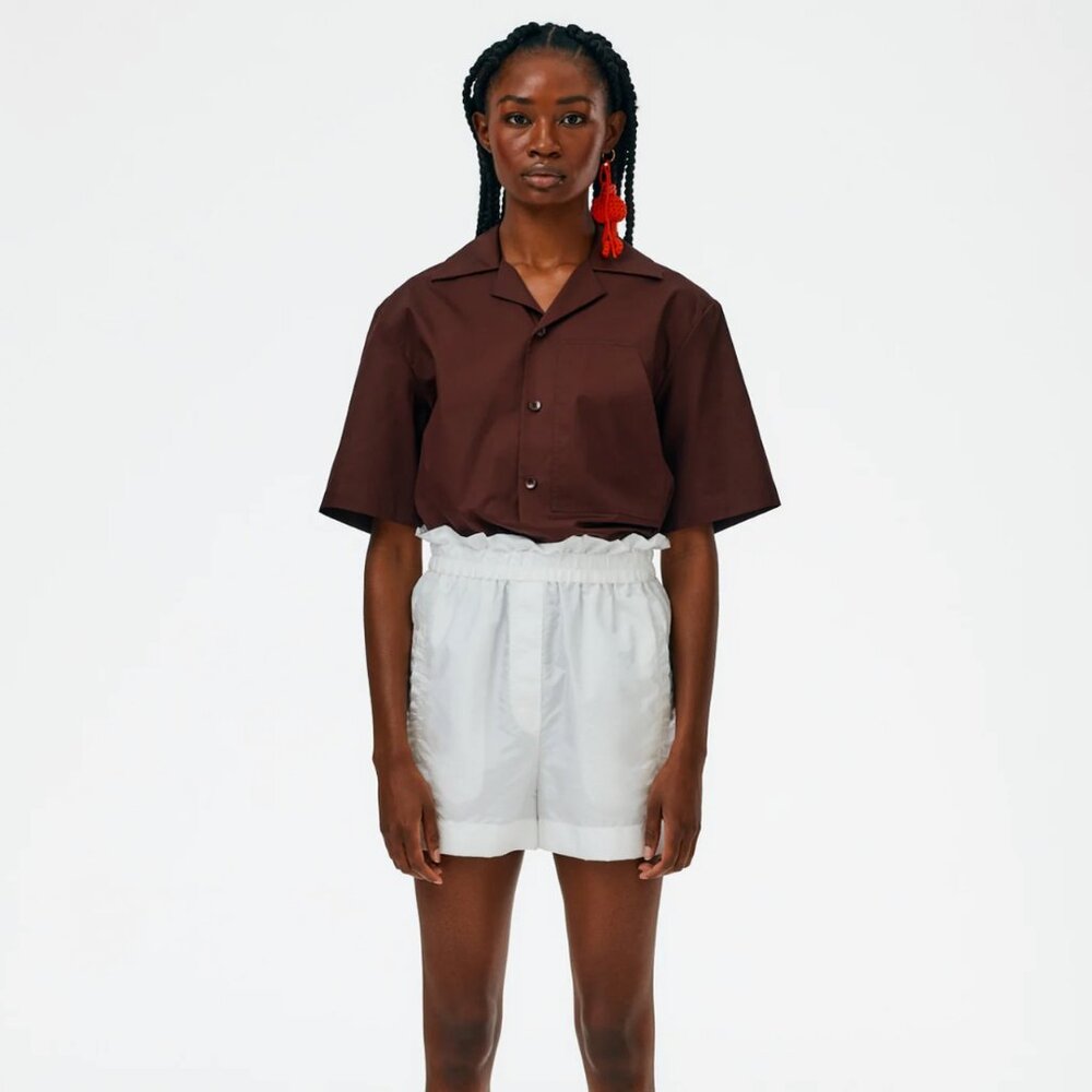 Tibi Crispy Nylon Easy Pull On Shorts